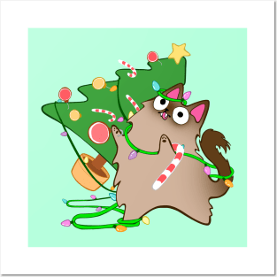 Christmas Zoomies Himalayan Cat Knocks Over Tree funny kitty kawaii Posters and Art